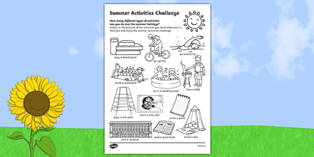 summer holiday challenges worksheet - summer holiday activities