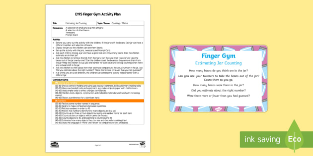 Eyfs Estimating Jar Counting Finger Gym Plan And Prompt Card Pack