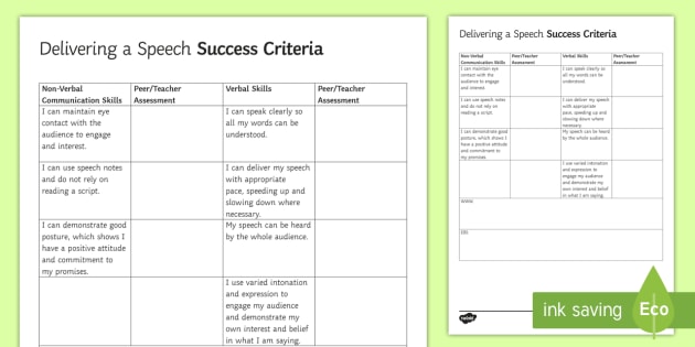 success criteria for writing a speech