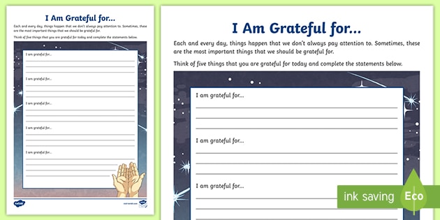 I am Grateful for  Worksheet (Teacher-Made) - Twinkl