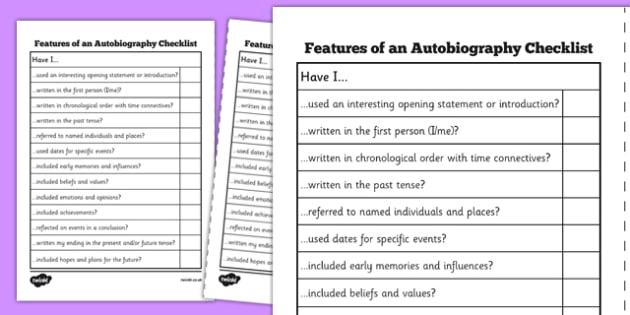 year letter template 5 of Features Autobiography Checklist an