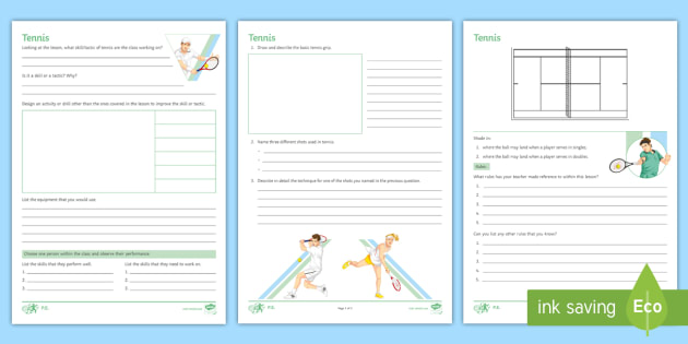 tennis non participant worksheets teacher made