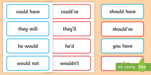 Word Contraction Game Matching Activity Ks1