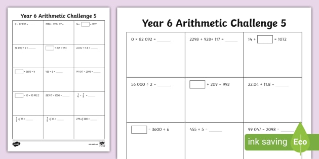 👉 * NEW * Year 6 Arithmetic Challenge 5 (teacher made)