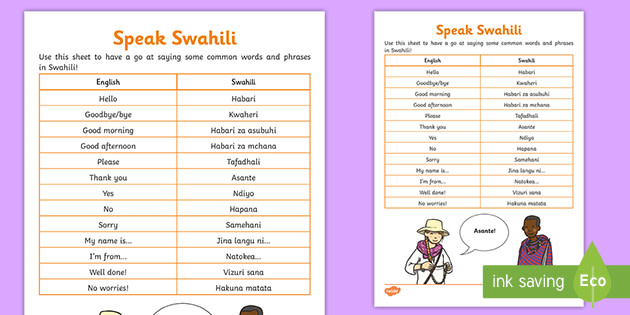Printable Swahili Worksheets