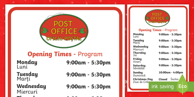 Christmas Post Office Opening Times Display Poster English ...