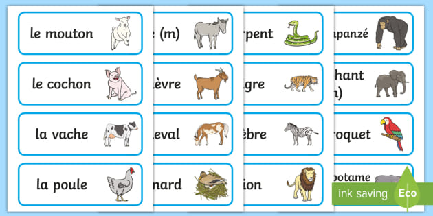 French Animal Vocabulary | Animal Names in French Word Cards