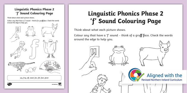 Linguistic Phonics Phase 2 'f' Sound Colouring Page