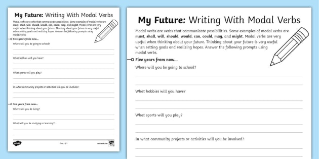 writing with modal verbs activity ela grammar worksheet