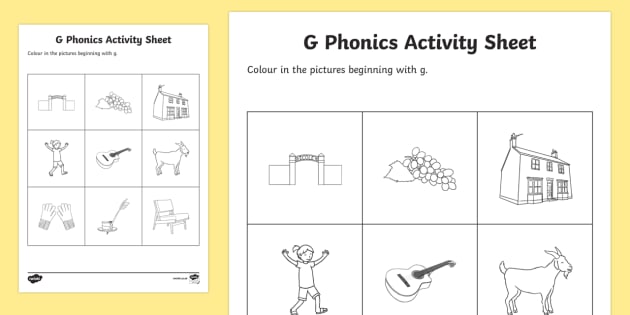 letter g words phonics worksheet literacy resources