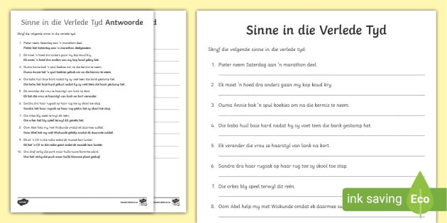 Skryf Sinne In die Verlede Tyd Aktiwiteit (teacher made)