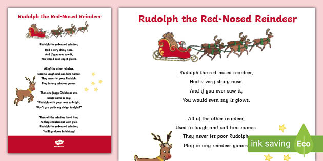 Rudolph the Red Nosed Reindeer Song Lyrics (teacher made)