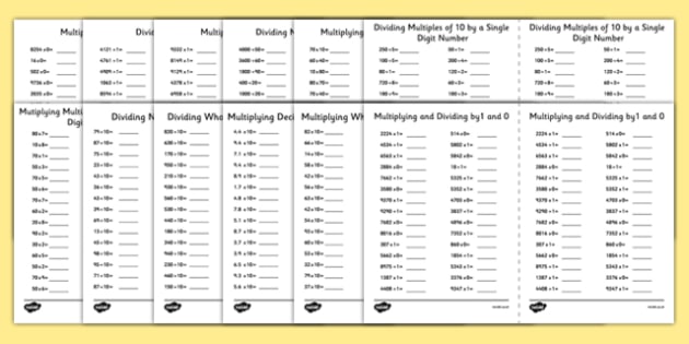 Multiplying And Dividing By Tenths 0 1 10 And 100 Worksheet Worksheet