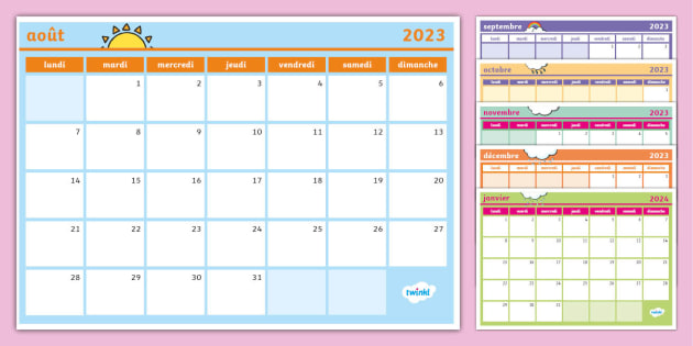 Calendrier 2024 pour planification mensuelle (Teacher-Made)