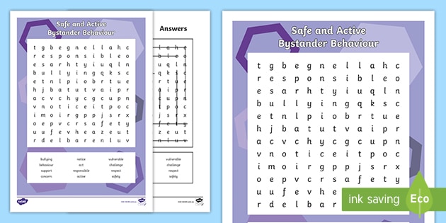 Safe and Active Bystander Behaviour Word Search