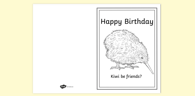 FREE! - Cute Kiwi Happy Birthday Card Colouring Activity