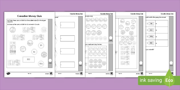 Grade 1-2 Canadian Money Quiz - Primary/Junior - Twinkl