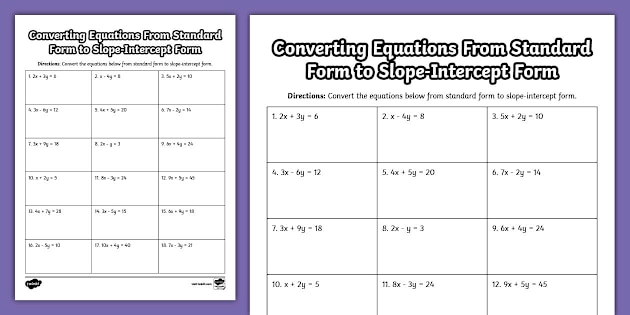 Eighth Grade Converting Equations From Standard Form to Slope-Intercept Form