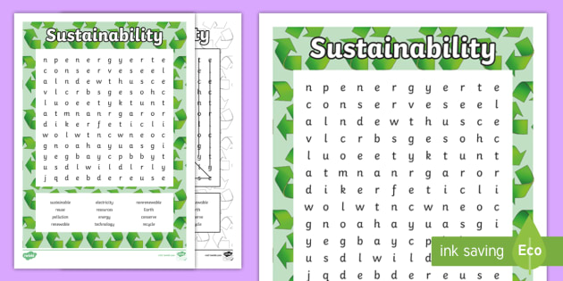sustainability word search enviroweek primary resource