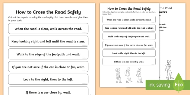 how to cross the road safely sequencing worksheet