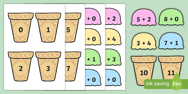 Number Bonds To 20 Ice Cream Cone Matching Worksheets