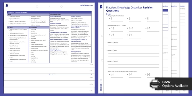 👉 Fractions - Knowledge Organiser and Revision Questions | KS3 Maths