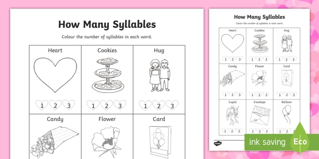 How Many Syllables Valentine S Day Worksheet Activity Sheets