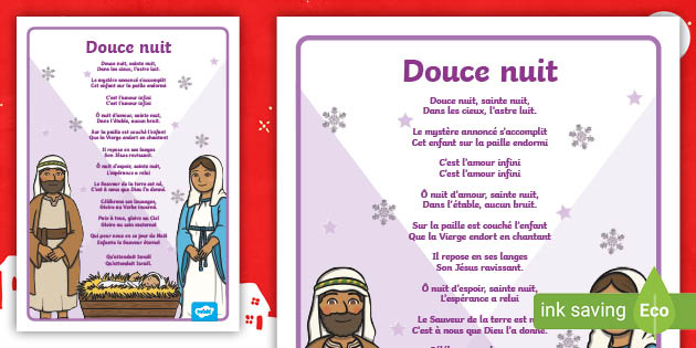 Silent Night Christmas Carol Lyrics Poster French