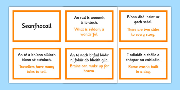 Irish Gaeilge Seanfhocail with Translations Display Cards - Irish, Gaeilge