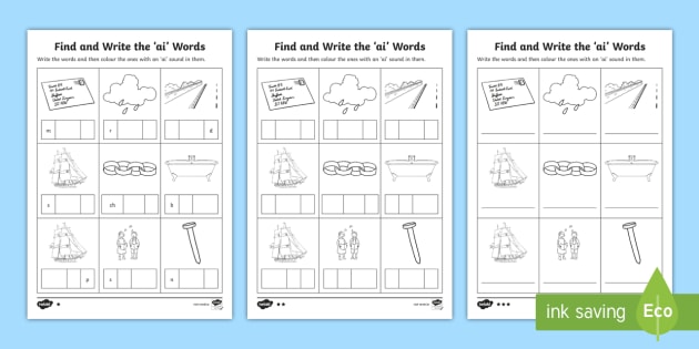 Find and Write the 'ai' Words Differentiated Worksheets