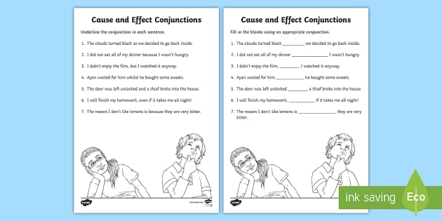 Cause And Effect Connectives Worksheet Teacher Made