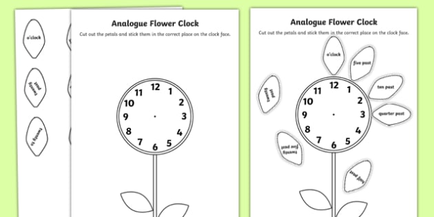 Analogue Flower Clock Cut and Stick Worksheet / Worksheet