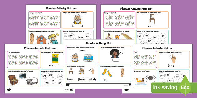 EYFS Phase 3 Ear, Air, Ure, Er Phonics Activity Mats