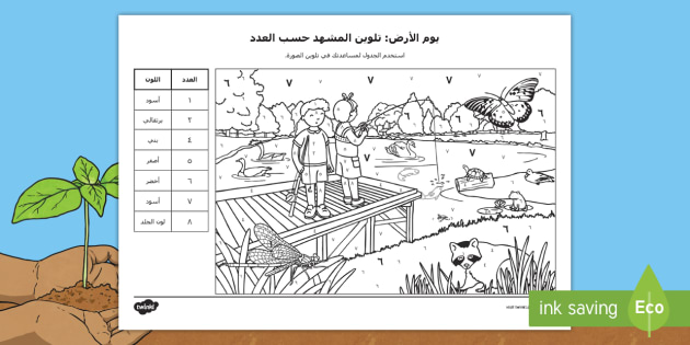 يوم الأرض التلوين حسب العدد