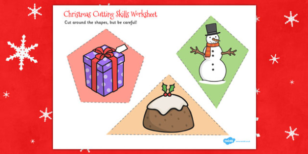 Download Christmas Themed Cutting Skills Worksheet (teacher made)