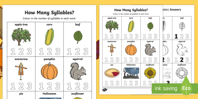 how many syllables autumn counting syllables worksheet