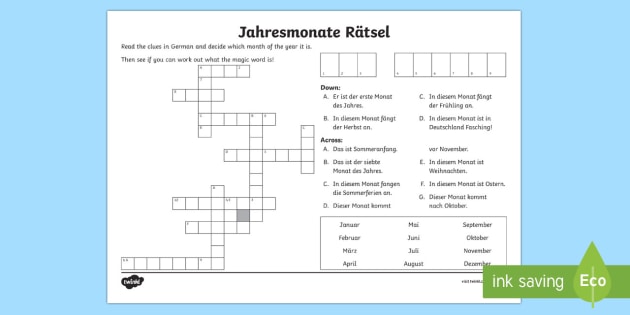 Months of the Year Crossword