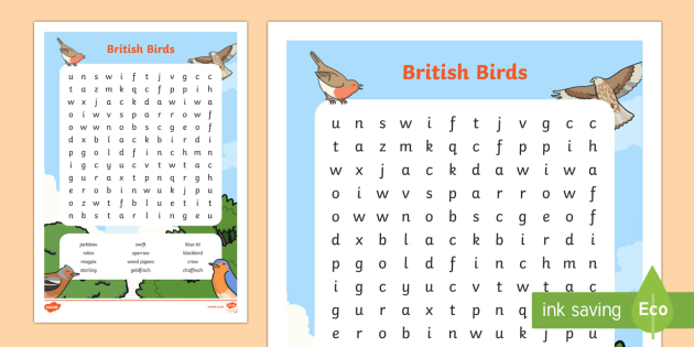 Ks1 British Birds Word Search Ks1 Rspb School Bird Bird