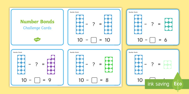 Number Shapes Number Bonds Subtraction Challenge Cards