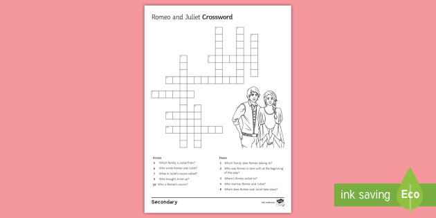 GCSE Romeo and Juliet Lower Ability Crossword Secondary SEN lower