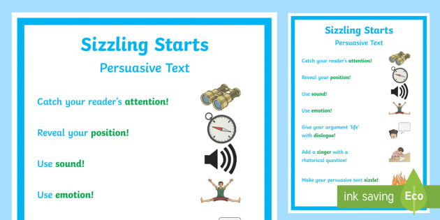Sizzling Starts Persuasive Texts A4 Display Poster