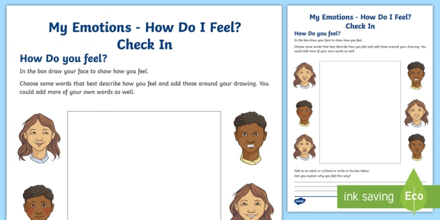 My Emotions - How Do I Feel? Check In Worksheet
