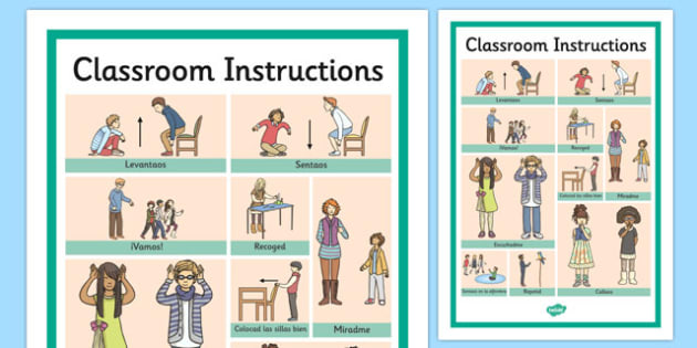 Instructions For In The Classroom In Spanish Word Grid