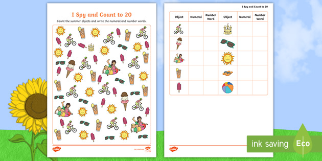 summer themed i spy and count to 15 worksheet