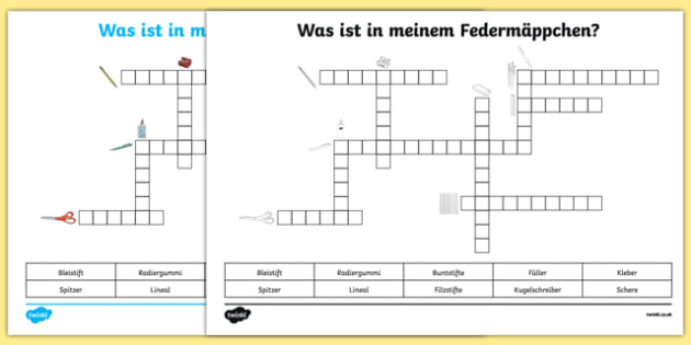 Items In My Pencil Case German Crossword Worksheet / Worksheet worksheet