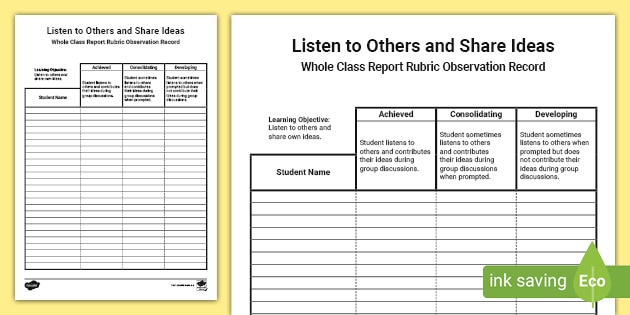 Listen To Others And Share Ideas Eylf Assessment Rubricguide To Making