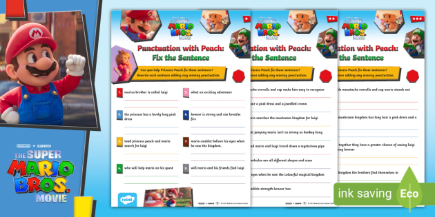 FREE! - Super Mario Bros.: Punctuation with Peach – Fix the Sentence  Activity