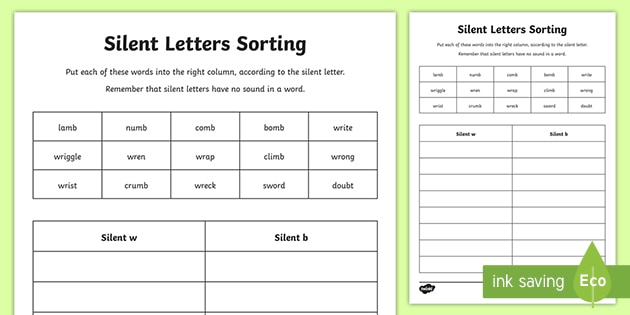 Silent Letters W and B Worksheet / Worksheet - Silent Letters W and B