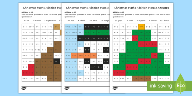 Christmas Maths Addition to 10 Mosaic (teacher made)