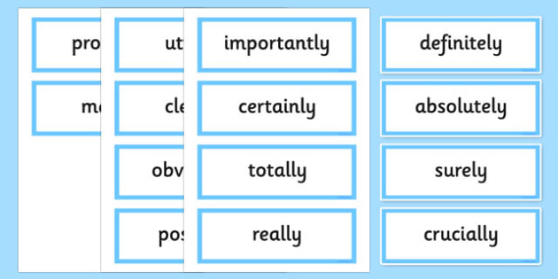 Modal Adverbs | Primary Word Cards | Definition and Examples